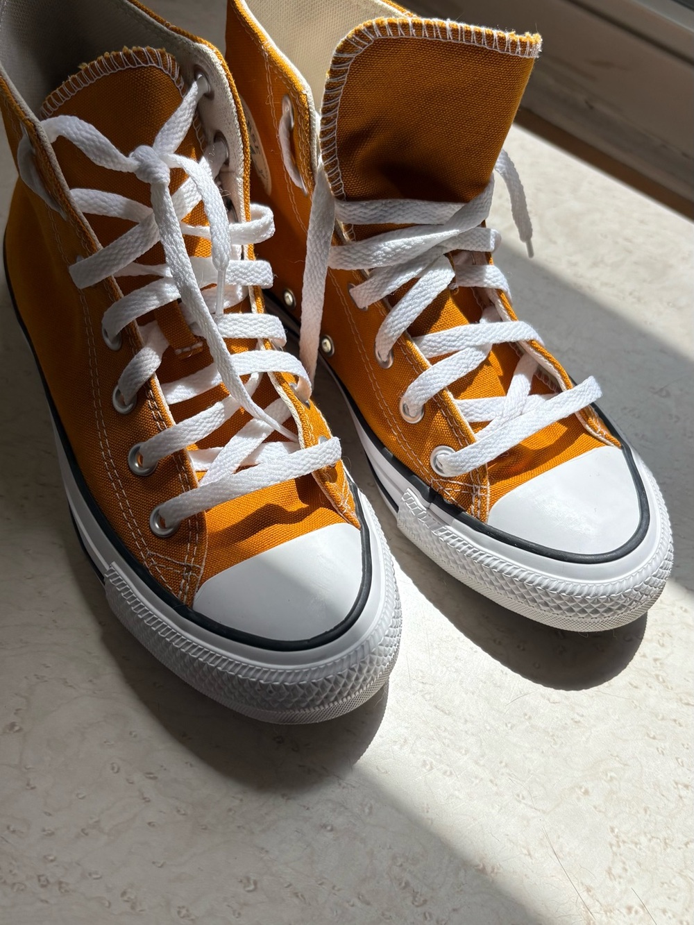 Converse High-Top Sneakers in Mustard Yellow and White
